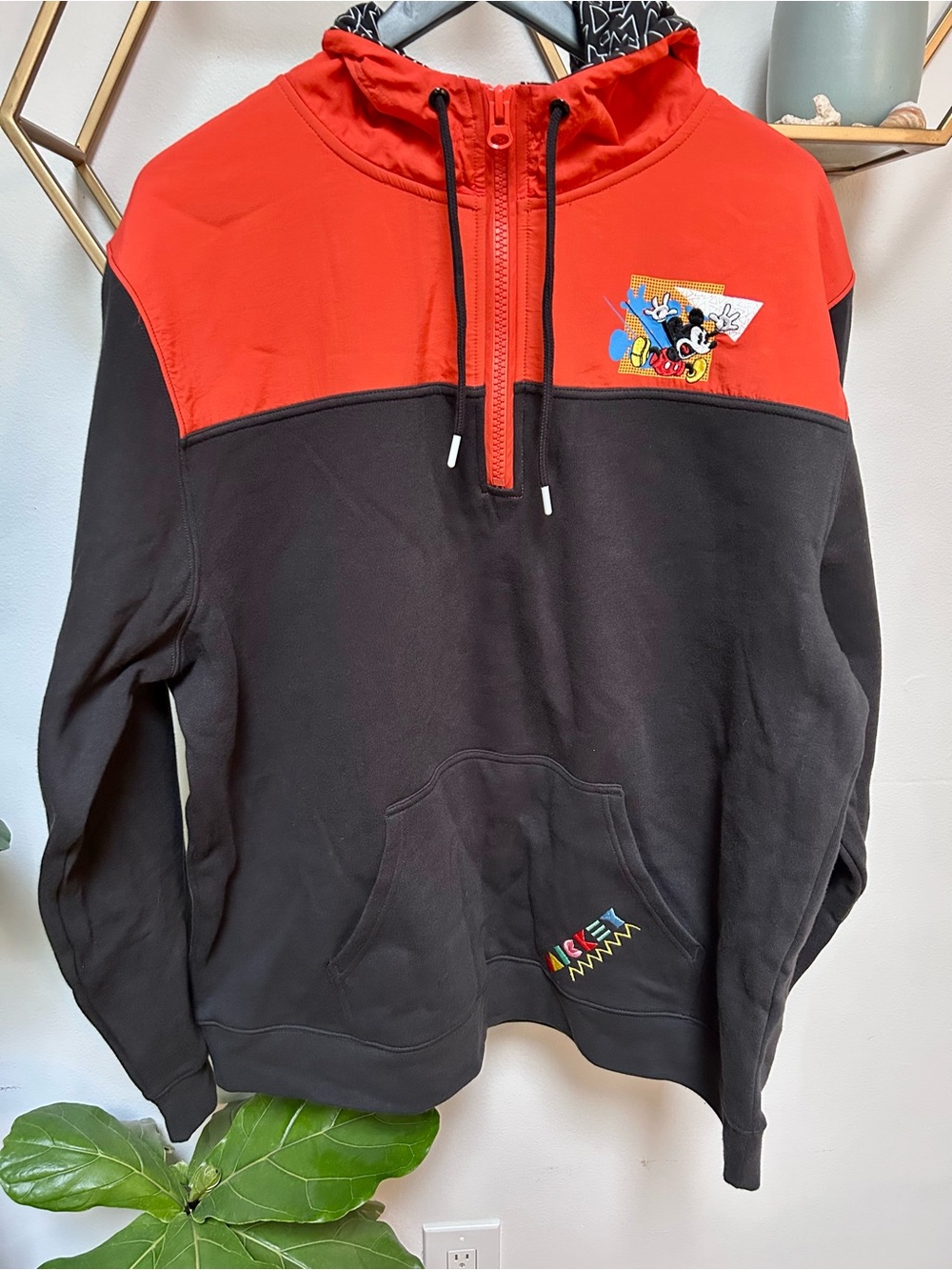 Men's Red and Black PulloverDisney Mickey Hoodie Sweater with Graphic